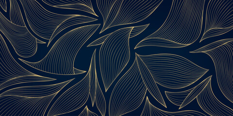 Vector golden line japanese style birds background, oriental nature abstract luxury pattern. Asian vintage dark crane print, elegant graphic. © marylia17