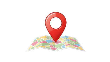 Red Map Marker Pin on Folded Paper Map  Travel and Navigation Concept: 