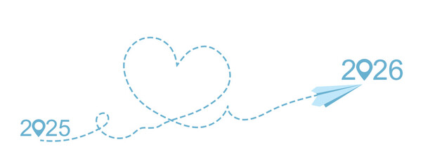 Paper plane from 2025 to 2026 with heart path