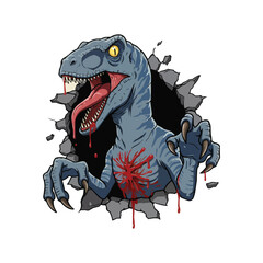 Aggressive Raptor Bursting Through Hole