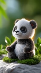 Obraz premium Zen Panda - Playful Bear Embracing Serenity Through Yoga in Sunlit Forest Clearing with Glowing Aura