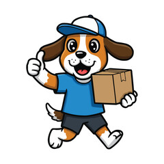 Delivery Dog Cheerful Beagle with Package and Thumbs Up