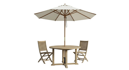 Outdoor patio table and chairs with umbrella isolated on transparent background