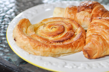 danish or danish pastry dish and croissant ,French croissant or French bread