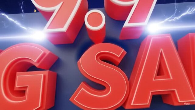 Dynamic 3D text for 9.9 big sale promotion with bold red letters and blue lightning effects.
