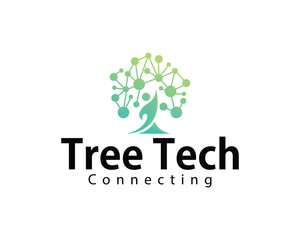 tree tech logo creative design concept connect digital science innovation