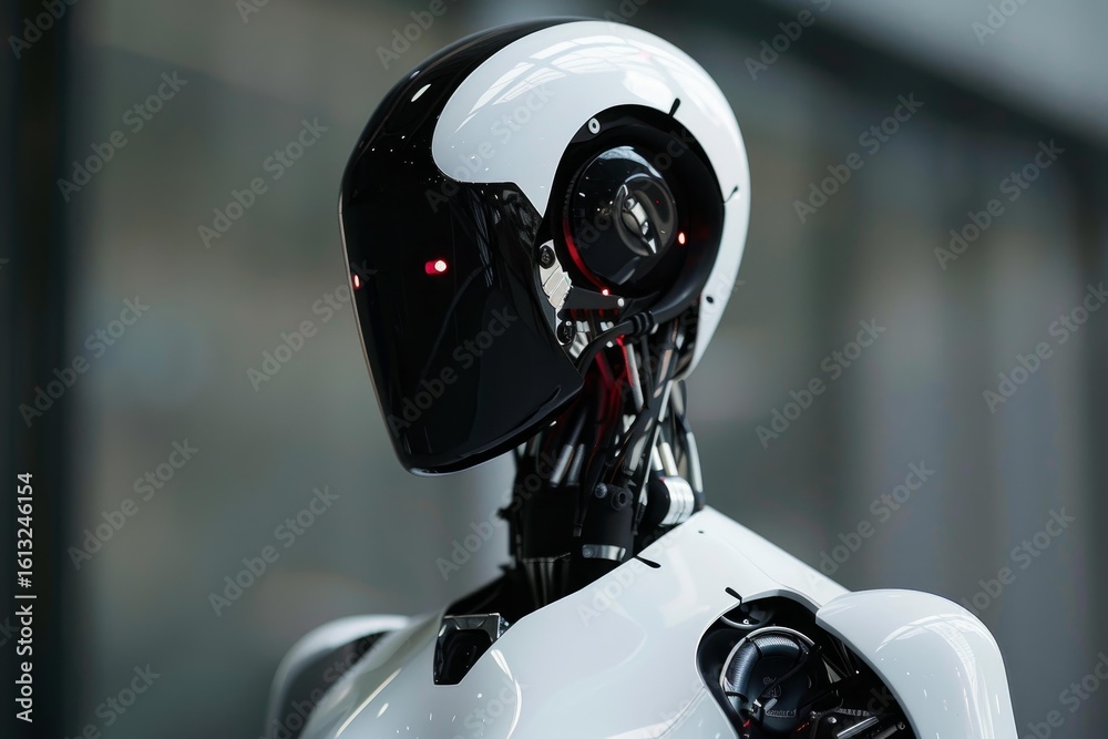 Poster humanoid robot showing technological evolution in robotics, artificial intelligence and machine lear