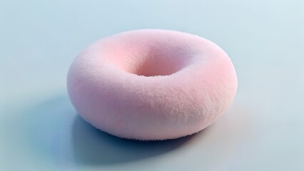 Fluffy pink donut on a light blue background