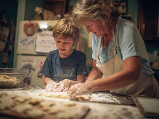 Baking cookies together, a joyful moment in the cozy kitchen of a loving home