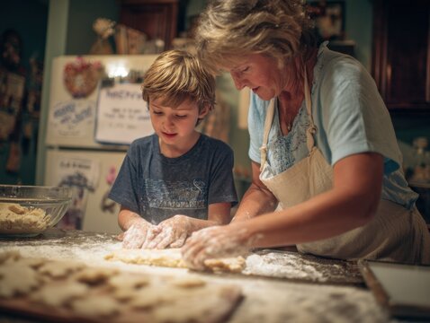Baking cookies together, a joyful moment in the cozy kitchen of a loving home