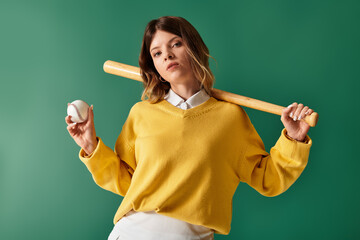 Celebrating summer days with a young woman embracing baseball spirit and vibrant energy