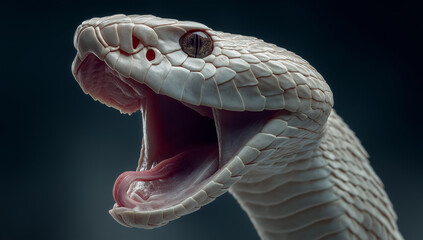 Fototapeta premium Close up of a striking rattlesnake head open mouth isolated on transparent background