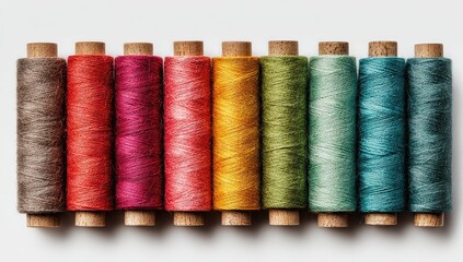 Colorful thread spools arranged in a row