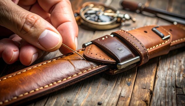 Crafting a Leather Watch Strap With Precision During a Detailed Craftsmanship Session