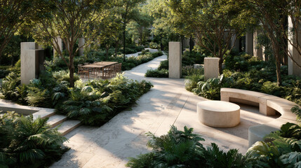 Obraz premium photorealistic ultraminimalist urban landscape featuring lush greenery as focal point