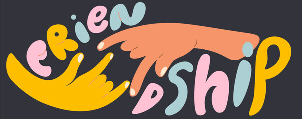 colored horizontal friendship hands illustration in doodle style. element for banner postcard design print sticker poster background