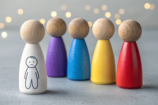 Emotion & Identity – Colored Peg Dolls and Social Contrast, People, Diversity, Conceptual, Abstract, Expression, Sad Face