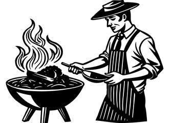 Man Grilling Barbecue Cookout Icon