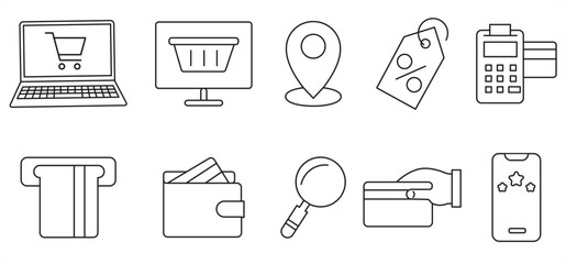 Online Shopping Line Icon, Pixel perfect, Editable stroke, vector illustration.

