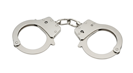 Silver metal handcuffs isolated on transparent background
