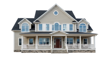 Elegant two story family home isolated on transparent background