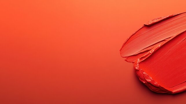Bright red paint smear on a smooth orange background creates a vibrant contrast - Powered by Adobe