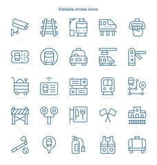 Railway stroke icon. Railway line icon set. editable stroke icon pack