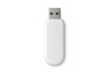 White usb flash drive close-up, showcasing sleek portable storage hardware against transparent backdrop
