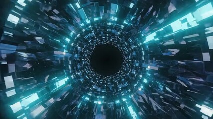 Futuristic tunnel rotating with glowing neon lights and reflections creating a mesmerizing visual effect, perfect for technology, gaming, or sci-fi projects - Powered by Adobe