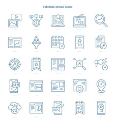 SEO and SEM stroke icon. SEO and SEM line icon set. editable stroke icon pack