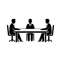 Three Businessmen Meeting at Conference Table: Simple Black and White Icon