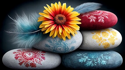 Winter Warmth Delicate Flower And Frosted Decorated Stones