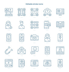 Social Media stroke icon. Social Media line icon set. editable stroke icon pack