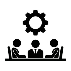 Team Brainstorming: Business Meeting Icon, Simple Black and White, Strategic Planning Concept