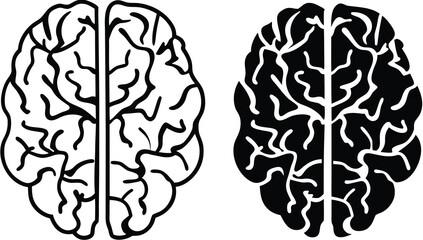 Brain Icons. Black and White Vector Illustration. Human Central Nervous System, Human Thinking Organ. Psychology, Medicine. Concept Anatomy
