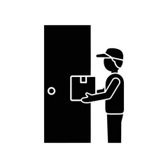 Delivery Person Icon:  Contactless Package Delivery, Simple Black Silhouette, Efficient Service