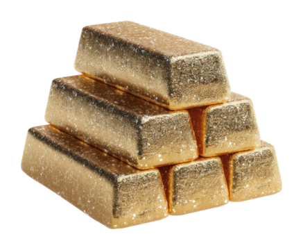 Gold bars stacked finance business wealth isolated on transparent background, png