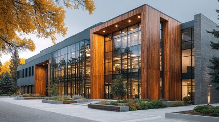 Obraz premium Empty front plaza of modern college building