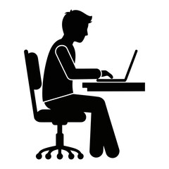 Monochromatic Silhouette of Person Working on Laptop at Desk