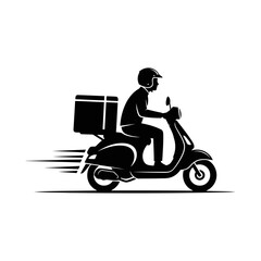 Fast Delivery Scooter Rider: Black and White Silhouette Illustration