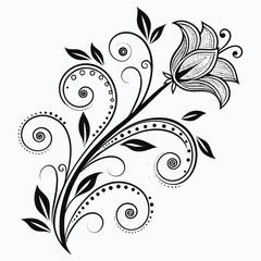 Black and white floral vine vector for graphic design