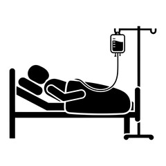 Hospitalized Patient Receiving IV Drip: Simple Black Icon Graphic