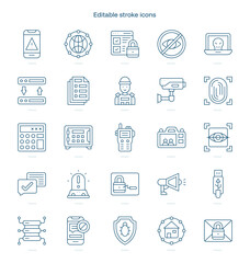 Surveillance stroke icon. Surveillance line icon set. editable stroke icon pack