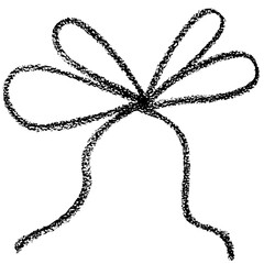 Chalk coquette bow with ribbon. Hand drawn vector illustration for design template present for wedding, Birthday, Christmas decoration or discount, sale. 
