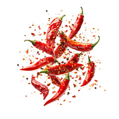 Fresh Red Chili Peppers with Spices, Perfect for Cooking and Garnishing Dishes on transparent background