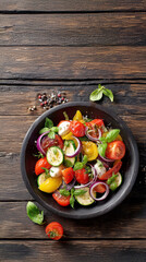 Salad placed on a black antique desk