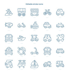 Transport stroke icon. Transport line icon set. editable stroke icon pack