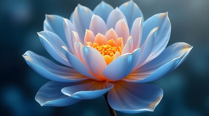 Translucent Silk Petal Abstract Flower in Blue and Gold Light