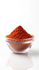 Heap of red paprika spice in a glass bowl isolated on white background