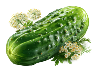 Harvesting fresh cucumbers with vibrant flowers garden food nature isolated on transparent background, png